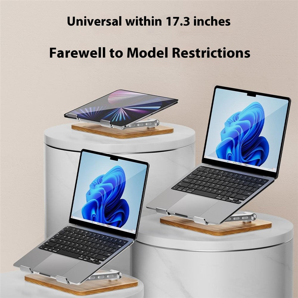 J32 Adjustable Laptop Stand Foldable Wood Base Metal Cooling Riser Desktop Bracket