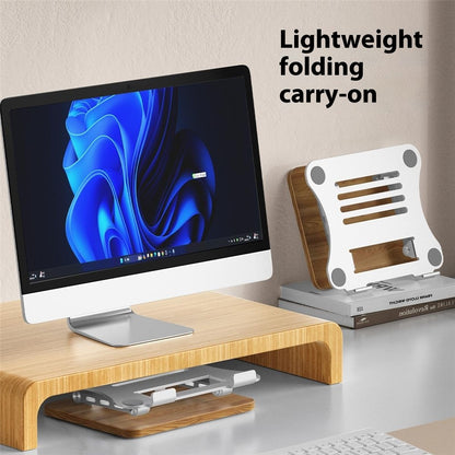 J32 Adjustable Laptop Stand Foldable Wood Base Metal Cooling Riser Desktop Bracket