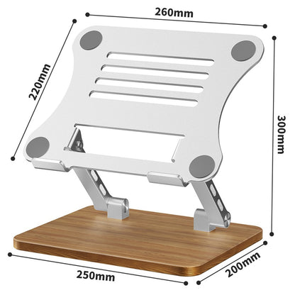 J32 Adjustable Laptop Stand Foldable Wood Base Metal Cooling Riser Desktop Bracket