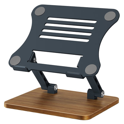 J32 Adjustable Laptop Stand Foldable Wood Base Metal Cooling Riser Desktop Bracket
