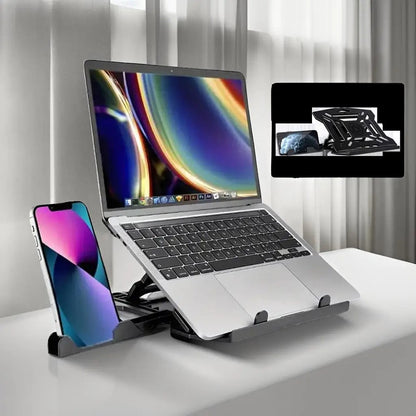 N2 Foldable Laptop Stand with 360° Rotating Base and Phone Holder 8-Level Ergonomic Laptop Riser