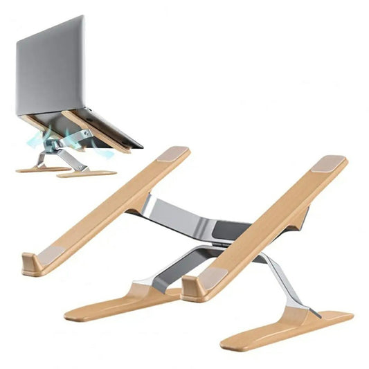 P70W Solid Wood + Aluminum Alloy Cooling Stand for 14-16 Inch Laptops Adjustable Height Desktop Riser Bracket