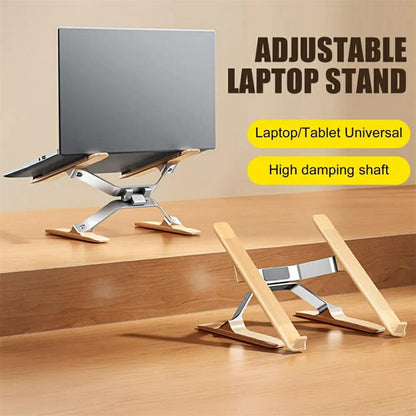 P70W Solid Wood + Aluminum Alloy Cooling Stand for 14-16 Inch Laptops Adjustable Height Desktop Riser Bracket