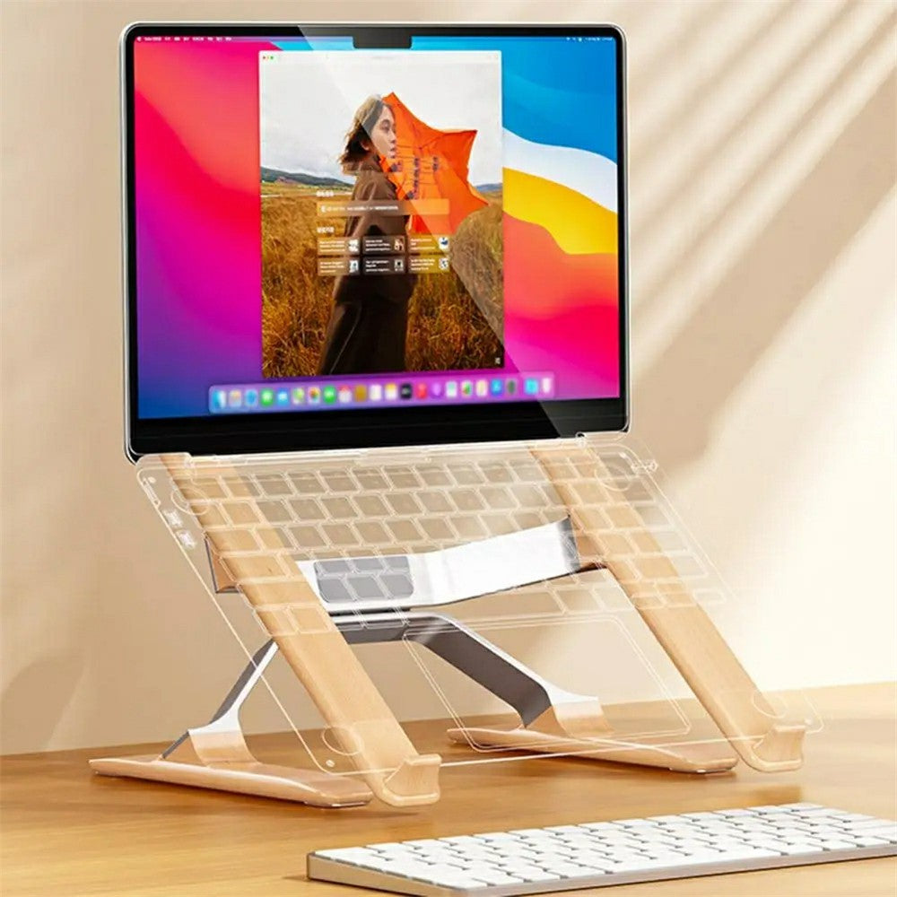 P70W Solid Wood + Aluminum Alloy Cooling Stand for 14-16 Inch Laptops Adjustable Height Desktop Riser Bracket