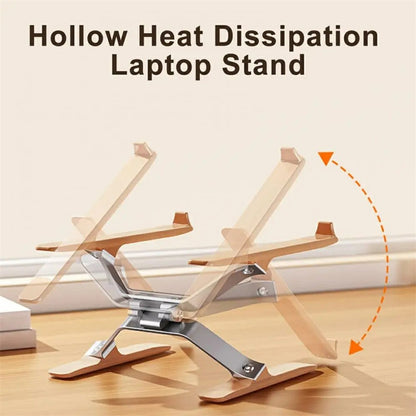 P70W Solid Wood + Aluminum Alloy Cooling Stand for 14-16 Inch Laptops Adjustable Height Desktop Riser Bracket