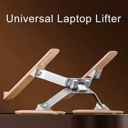 P70W Solid Wood + Aluminum Alloy Cooling Stand for 14-16 Inch Laptops Adjustable Height Desktop Riser Bracket