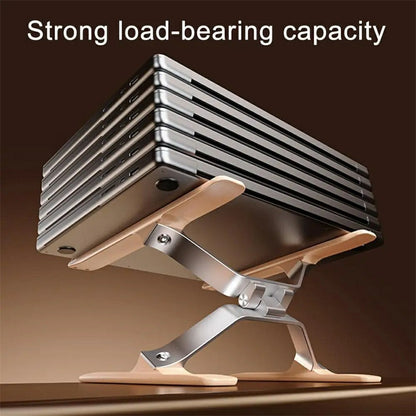 P70W Solid Wood + Aluminum Alloy Cooling Stand for 14-16 Inch Laptops Adjustable Height Desktop Riser Bracket
