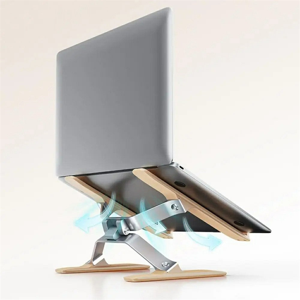 P70W Solid Wood + Aluminum Alloy Cooling Stand for 14-16 Inch Laptops Adjustable Height Desktop Riser Bracket