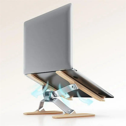 P70W Solid Wood + Aluminum Alloy Cooling Stand for 14-16 Inch Laptops Adjustable Height Desktop Riser Bracket