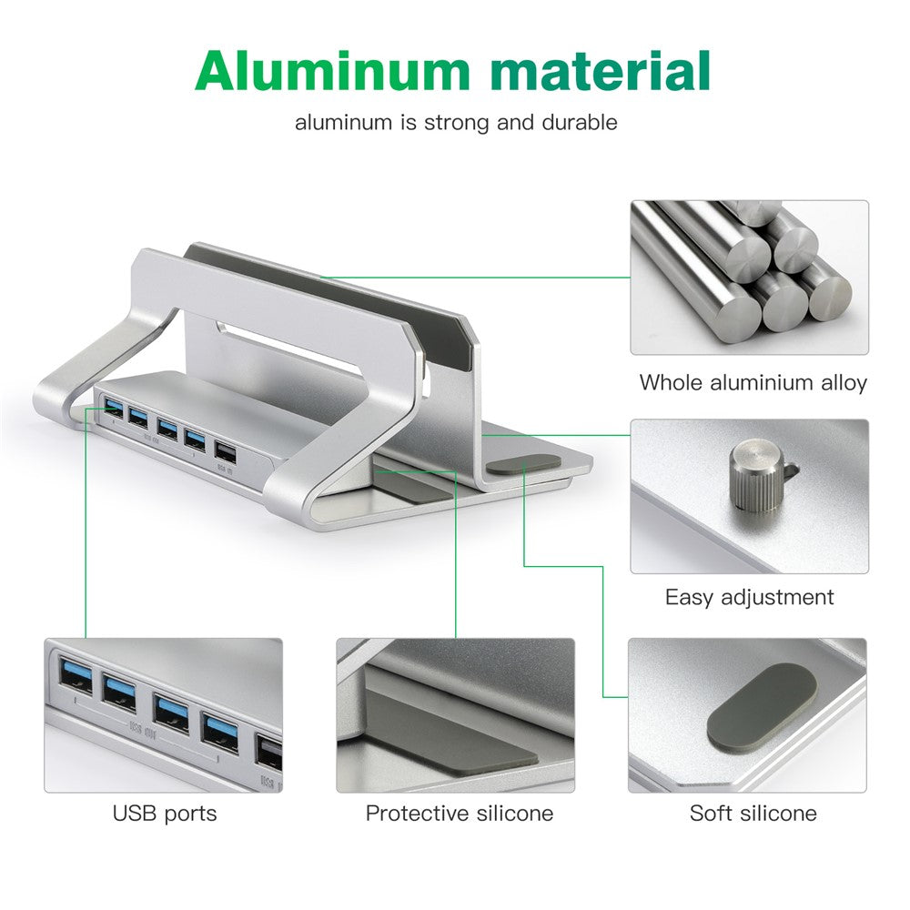D051-3 Vertical Laptop Stand USB Hub Space Saving Notebook Holder Desktop Bracket with 4 USB Ports
