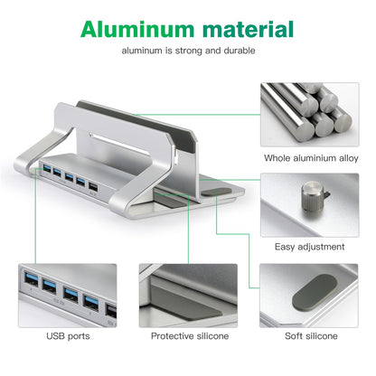 D051-3 Vertical Laptop Stand USB Hub Space Saving Notebook Holder Desktop Bracket with 4 USB Ports