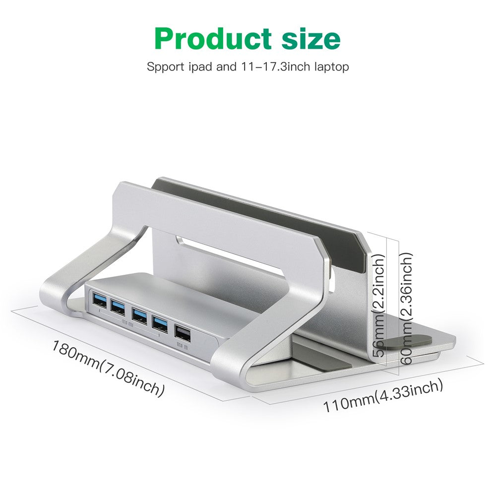D051-3 Vertical Laptop Stand USB Hub Space Saving Notebook Holder Desktop Bracket with 4 USB Ports