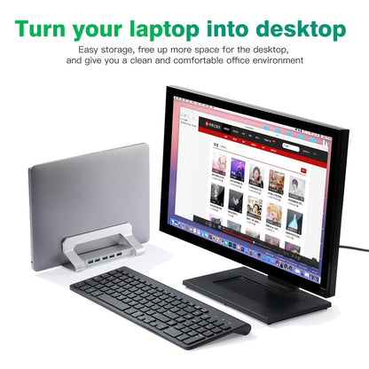 D051-3 Vertical Laptop Stand USB Hub Space Saving Notebook Holder Desktop Bracket with 4 USB Ports