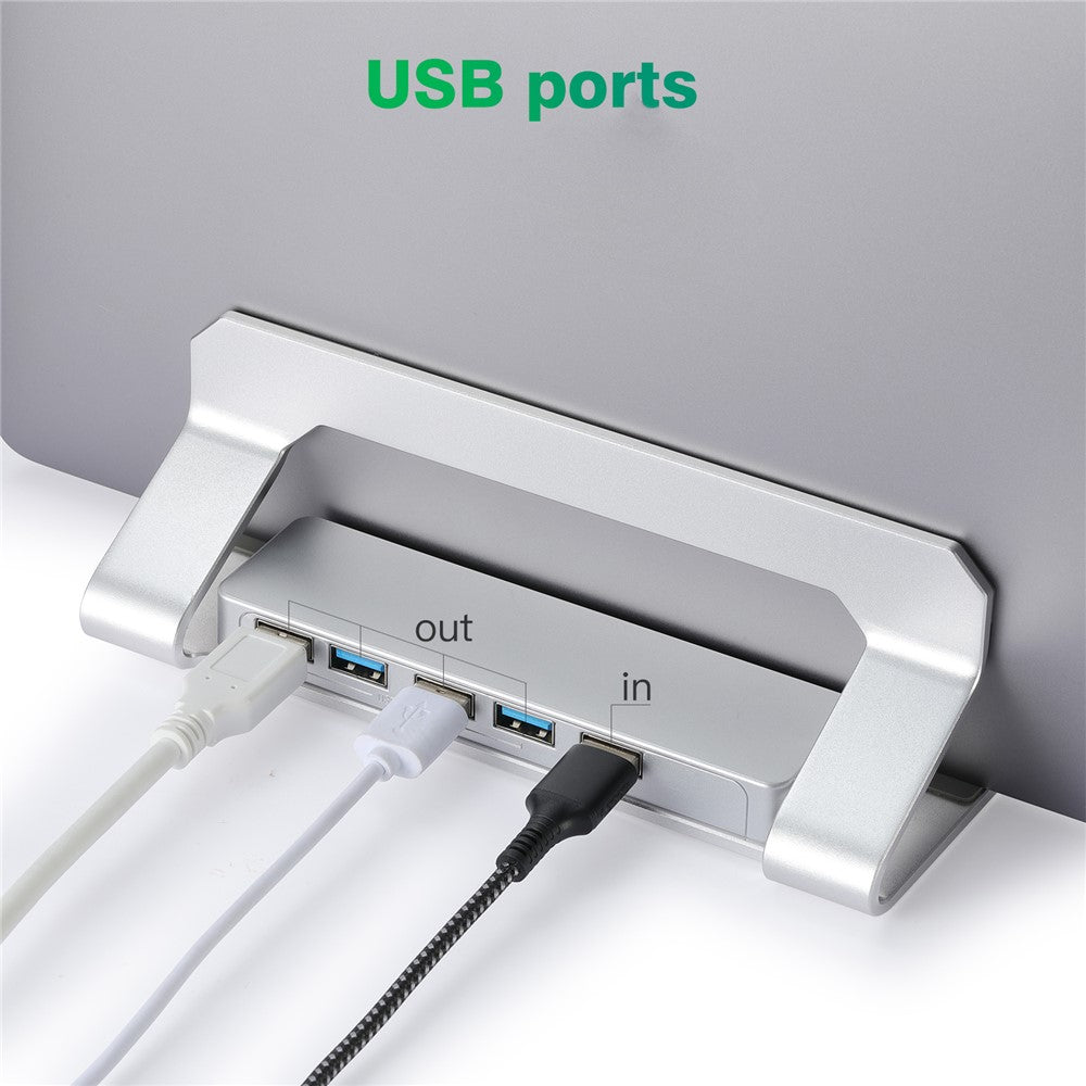 D051-3 Vertical Laptop Stand USB Hub Space Saving Notebook Holder Desktop Bracket with 4 USB Ports