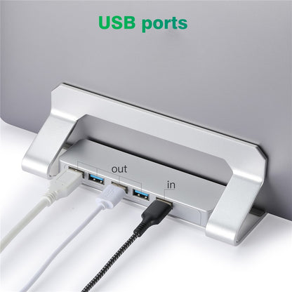 D051-3 Vertical Laptop Stand USB Hub Space Saving Notebook Holder Desktop Bracket with 4 USB Ports