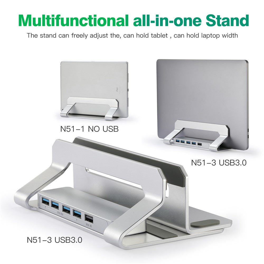 D051-3 Vertical Laptop Stand USB Hub Space Saving Notebook Holder Desktop Bracket with 4 USB Ports