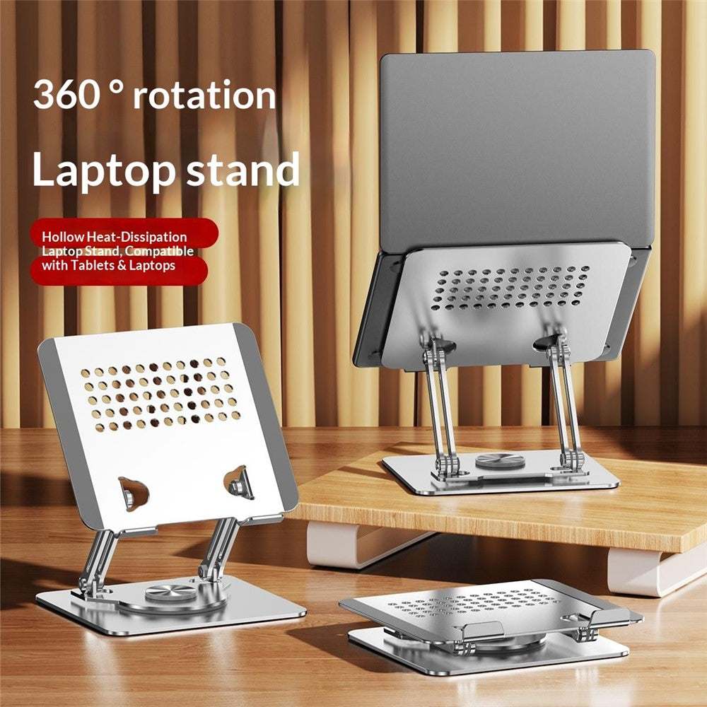0031 Rotating Laptop Stand Adjustable Height Angle Metal Desk Cooling Rack for Notebook / Tablet