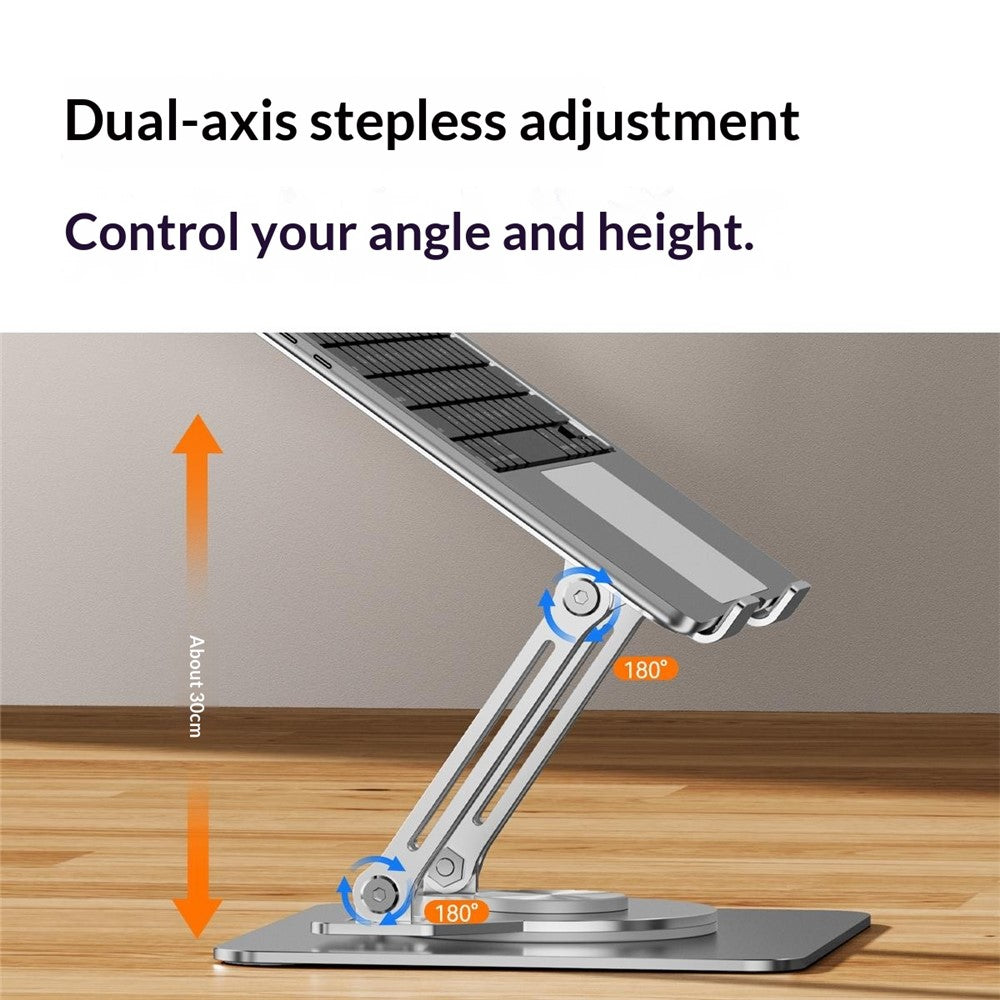 0031 Rotating Laptop Stand Adjustable Height Angle Metal Desk Cooling Rack for Notebook / Tablet