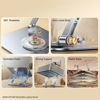 XUNDD XDHO-079 Hollow Out Laptop Stand 360 Degree Rotatable Foldable Carbon Steel Desktop Notebook Bracket