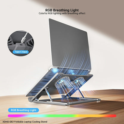 XUNDD XDHO-082 Laptop Cooling Stand with Dual Fans RGB Lighting Foldable Notebook Bracket