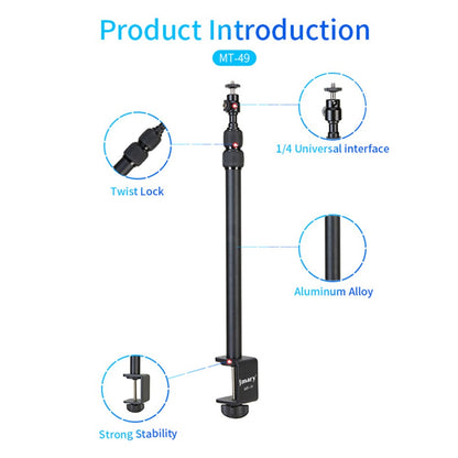 JMARY MT-49 Tabletop Light Stand Clip Stand Adjustable Clamp Desk Mount Light Stand with 1 / 4-inch Screw for LED Video Light / Ring Light