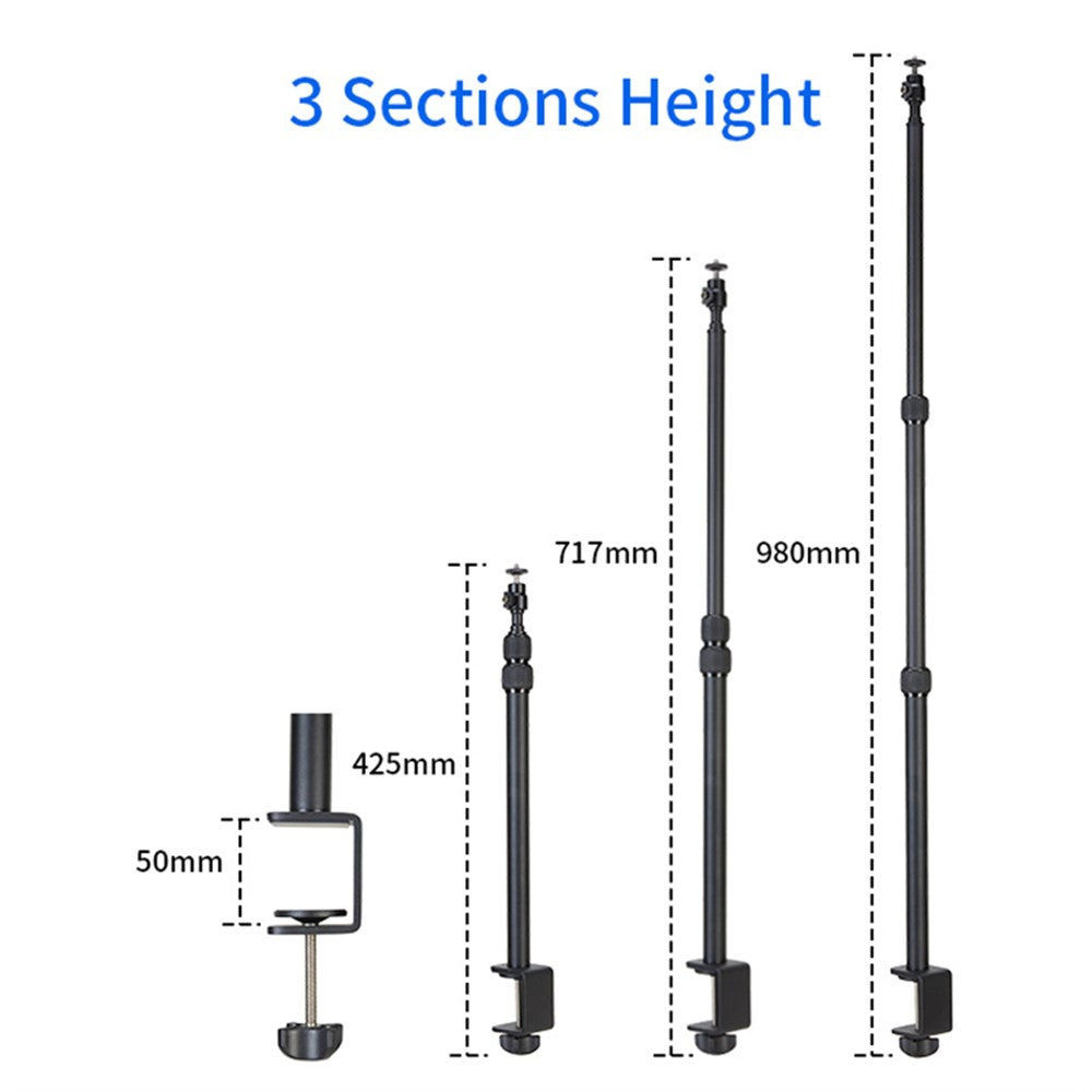 JMARY MT-49 Tabletop Light Stand Clip Stand Adjustable Clamp Desk Mount Light Stand with 1 / 4-inch Screw for LED Video Light / Ring Light