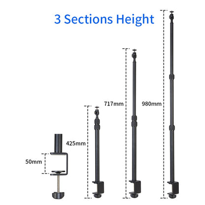 JMARY MT-49 Tabletop Light Stand Clip Stand Adjustable Clamp Desk Mount Light Stand with 1 / 4-inch Screw for LED Video Light / Ring Light