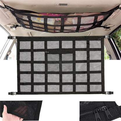 70x50cm Double-Layer Car Roof Storage Net Pocket Vehicle Interior Roof Storage Mesh Organizer