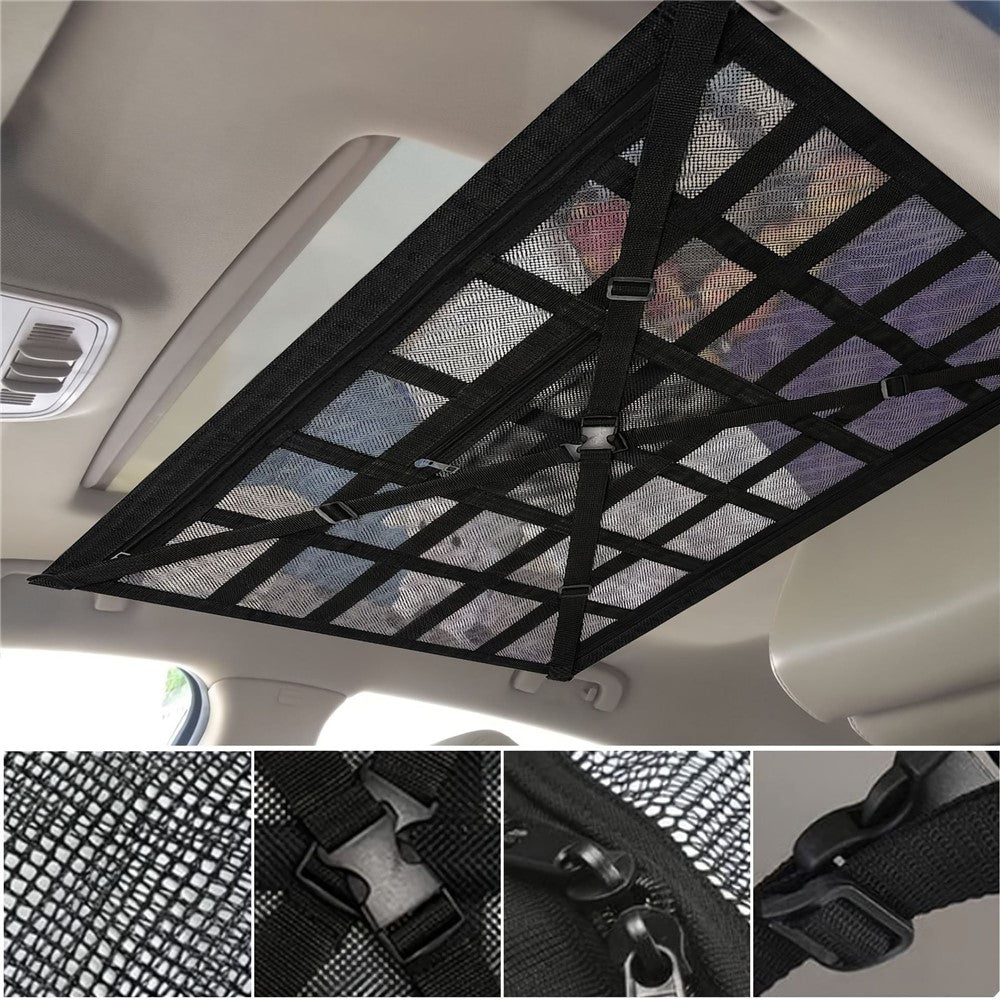 70x50cm Double-Layer Car Roof Storage Net Pocket Vehicle Interior Roof Storage Mesh Organizer