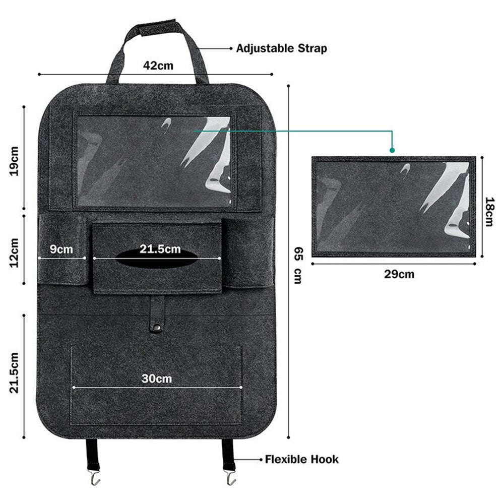 Car Seat Back Felt Hanging Bag Multi-Pocket Sundries Tissue Tablet Storage Bag