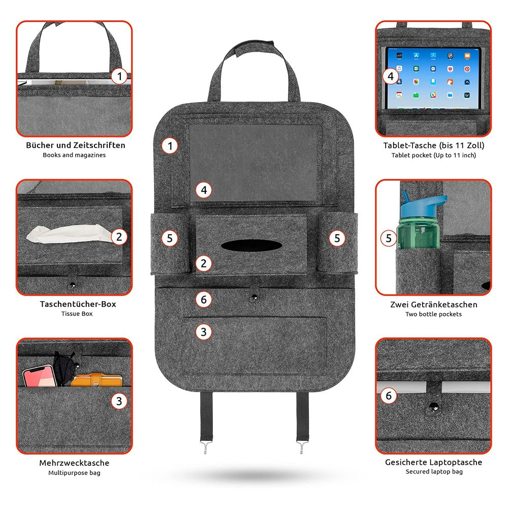 Car Seat Back Felt Hanging Bag Multi-Pocket Sundries Tissue Tablet Storage Bag