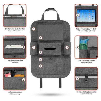 Car Seat Back Felt Hanging Bag Multi-Pocket Sundries Tissue Tablet Storage Bag