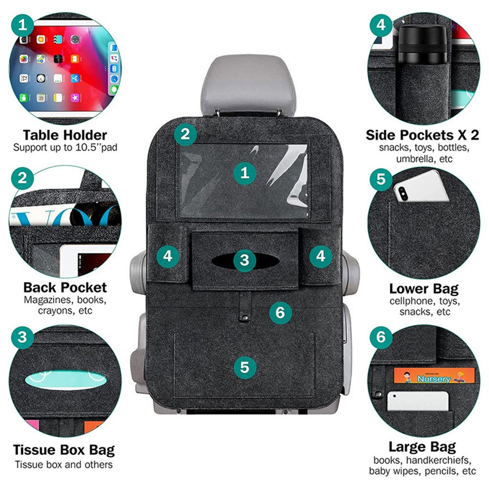 Car Seat Back Felt Hanging Bag Multi-Pocket Sundries Tissue Tablet Storage Bag