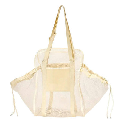 H351 Car Back Seat Organizer Multi-Function Portable Drawstring Large Capacity Canvas Mesh Storage Bag