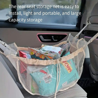 H351 Car Back Seat Organizer Multi-Function Portable Drawstring Large Capacity Canvas Mesh Storage Bag