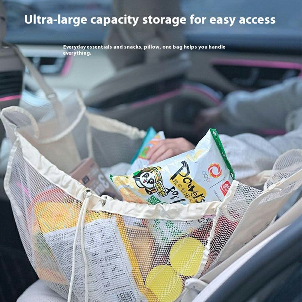 H351 Car Back Seat Organizer Multi-Function Portable Drawstring Large Capacity Canvas Mesh Storage Bag