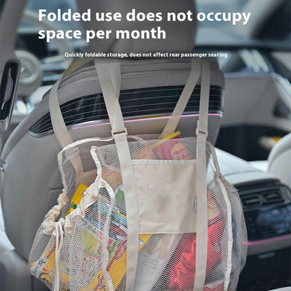 H351 Car Back Seat Organizer Multi-Function Portable Drawstring Large Capacity Canvas Mesh Storage Bag