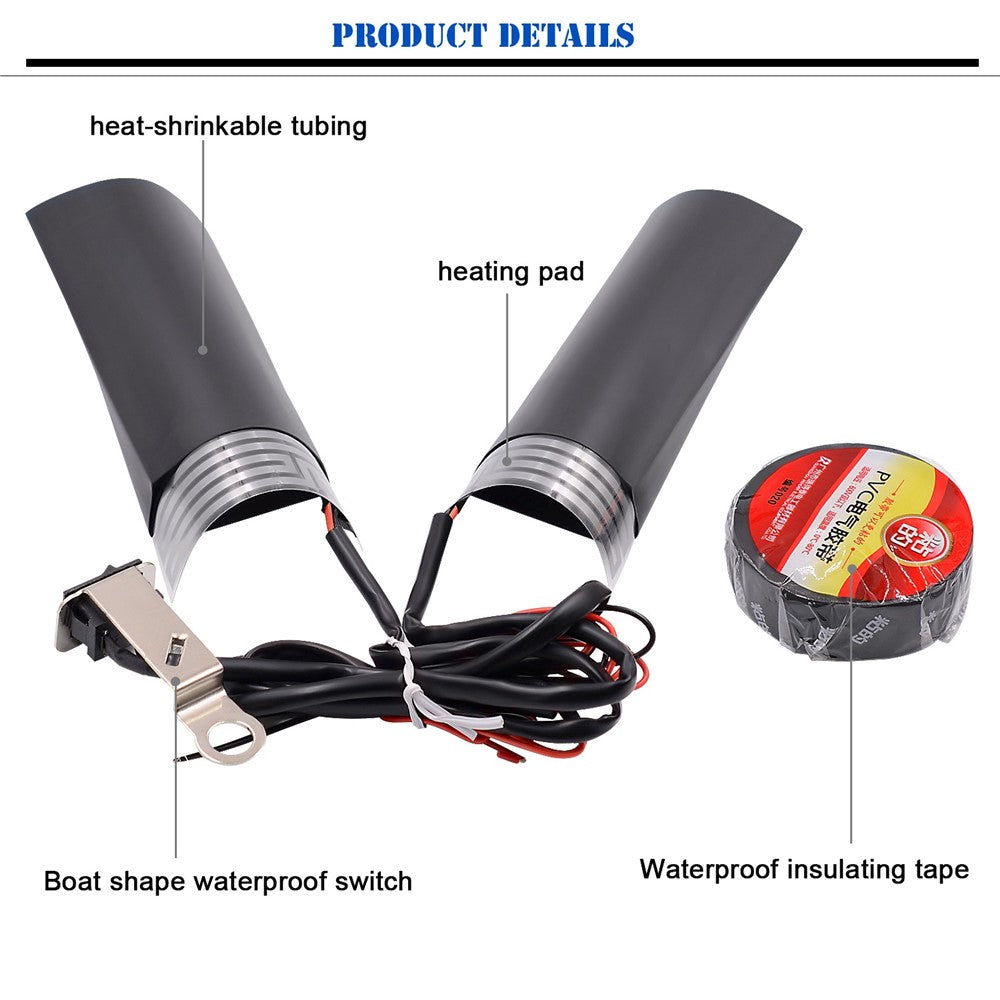 CS-054B1 1Pair 12V Motorcycle Heated Grip 3rd Generation Fast Heating Electric Handlebar Grip Heater with Two Gear Adjustable