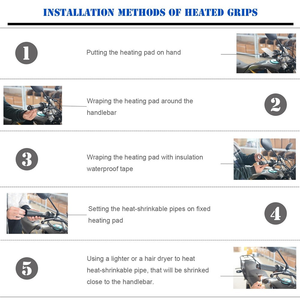 CS-054B1 1Pair 12V Motorcycle Heated Grip 3rd Generation Fast Heating Electric Handlebar Grip Heater with Two Gear Adjustable