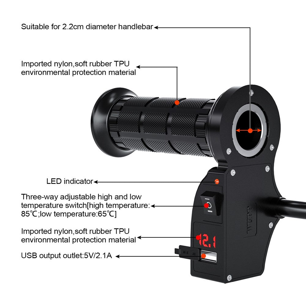 WUPP CS-503A1 1Pair Winter Motorcycle Heated Grips Universal Electric Heating Handlebar 12V Modified Heating Grips E-Bike Warmer Handgrips