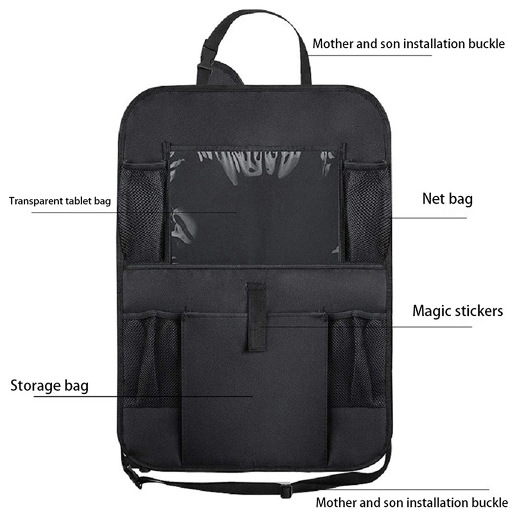 BY-1050 Multi-Pocket Car Back Seat Organizer Protector Hanging Storage Bag with Transparent Tablet Pouch
