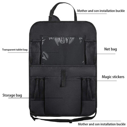 BY-1050 Multi-Pocket Car Back Seat Organizer Protector Hanging Storage Bag with Transparent Tablet Pouch