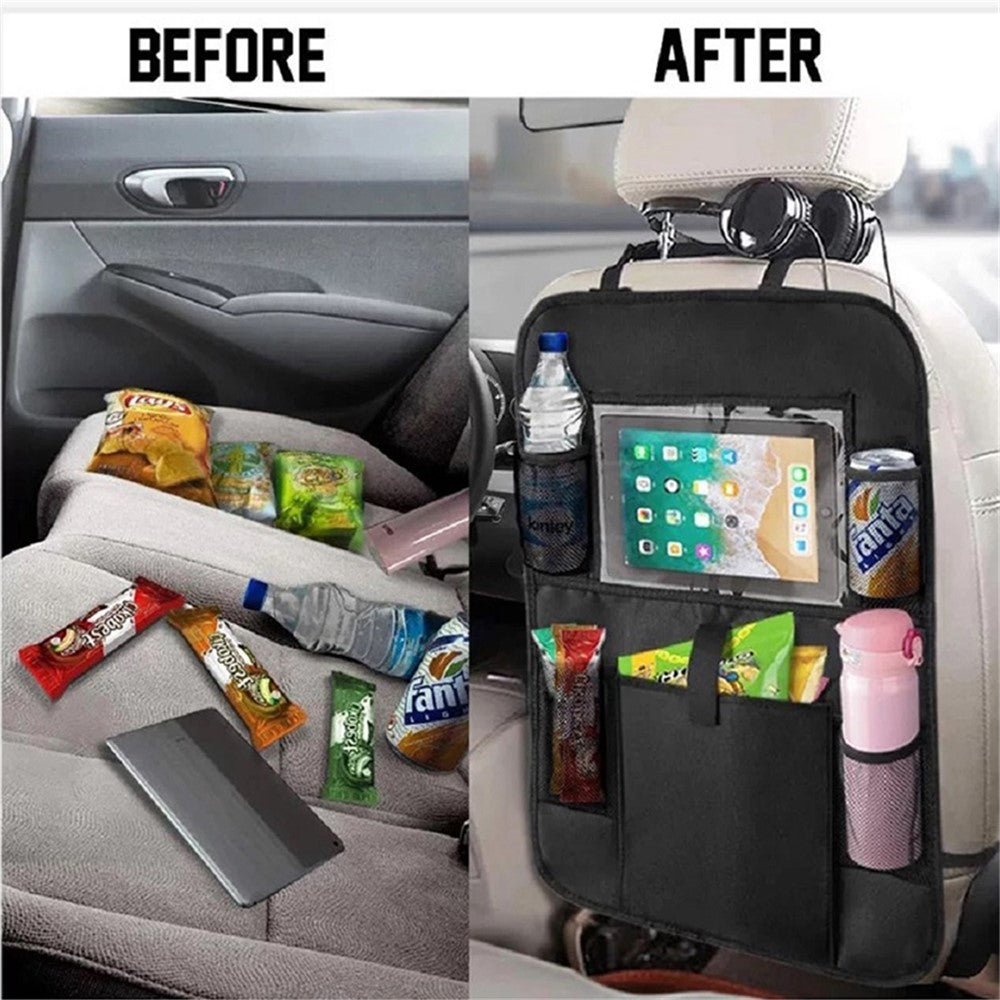 BY-1050 Multi-Pocket Car Back Seat Organizer Protector Hanging Storage Bag with Transparent Tablet Pouch