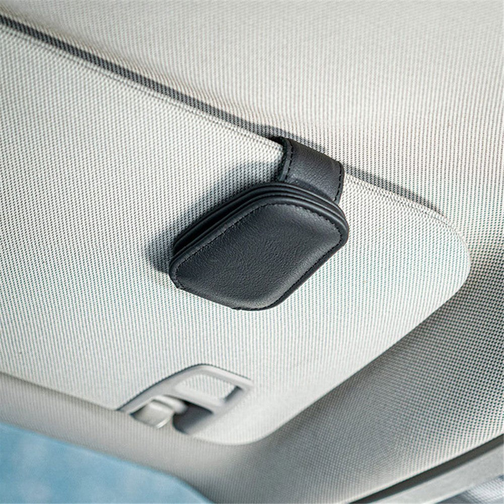 Magnetic Adsorption Car Sun Visor Glasses Holder PU Leather Sunglasses Card Ticket Clip