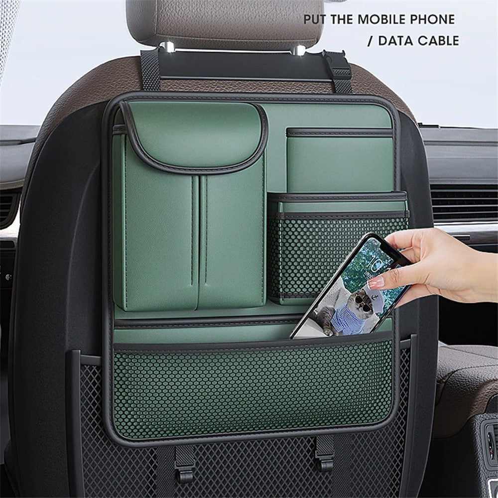 Car Back Seat Organizer Multi Pockets Hanging Leather Waterproof Storage Bag for Holding Phone Tablet Drink Sundries