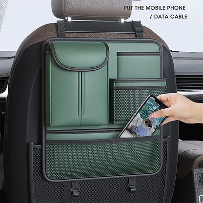 Car Back Seat Organizer Multi Pockets Hanging Leather Waterproof Storage Bag for Holding Phone Tablet Drink Sundries