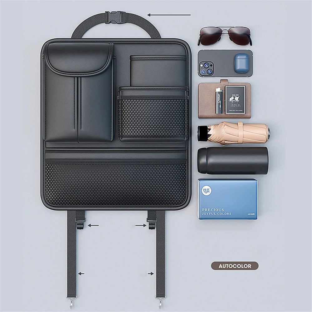 Car Back Seat Organizer Multi Pockets Hanging Leather Waterproof Storage Bag for Holding Phone Tablet Drink Sundries
