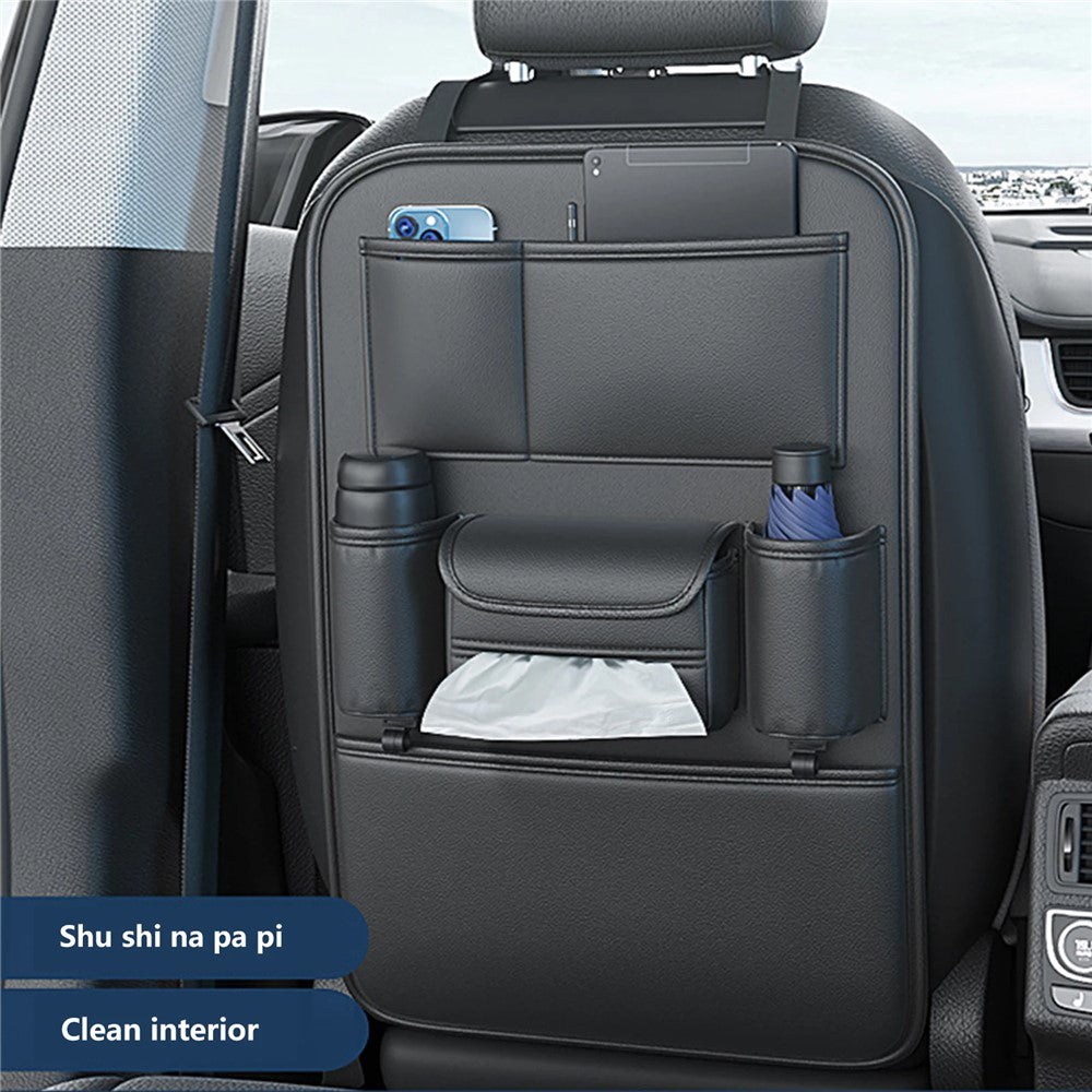AUTOCOLOR Waterproof Leather Car Seat Back Storage Bag Tissue Cup Holder Organizer with Hook