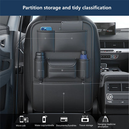 AUTOCOLOR Waterproof Leather Car Seat Back Storage Bag Tissue Cup Holder Organizer with Hook