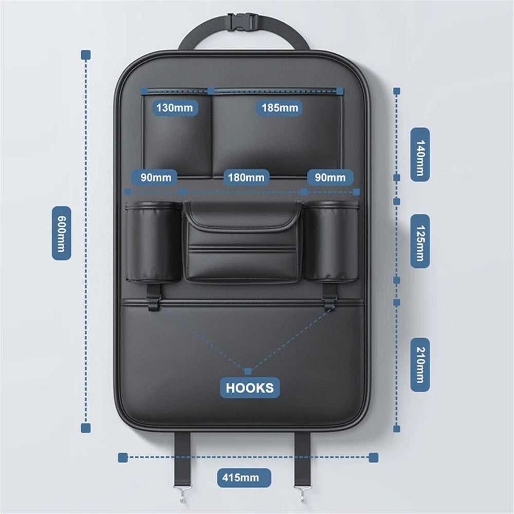 AUTOCOLOR Waterproof Leather Car Seat Back Storage Bag Tissue Cup Holder Organizer with Hook